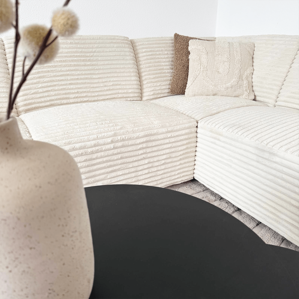 Ecksofa Creme superweiche Rippstoff Gavi - links