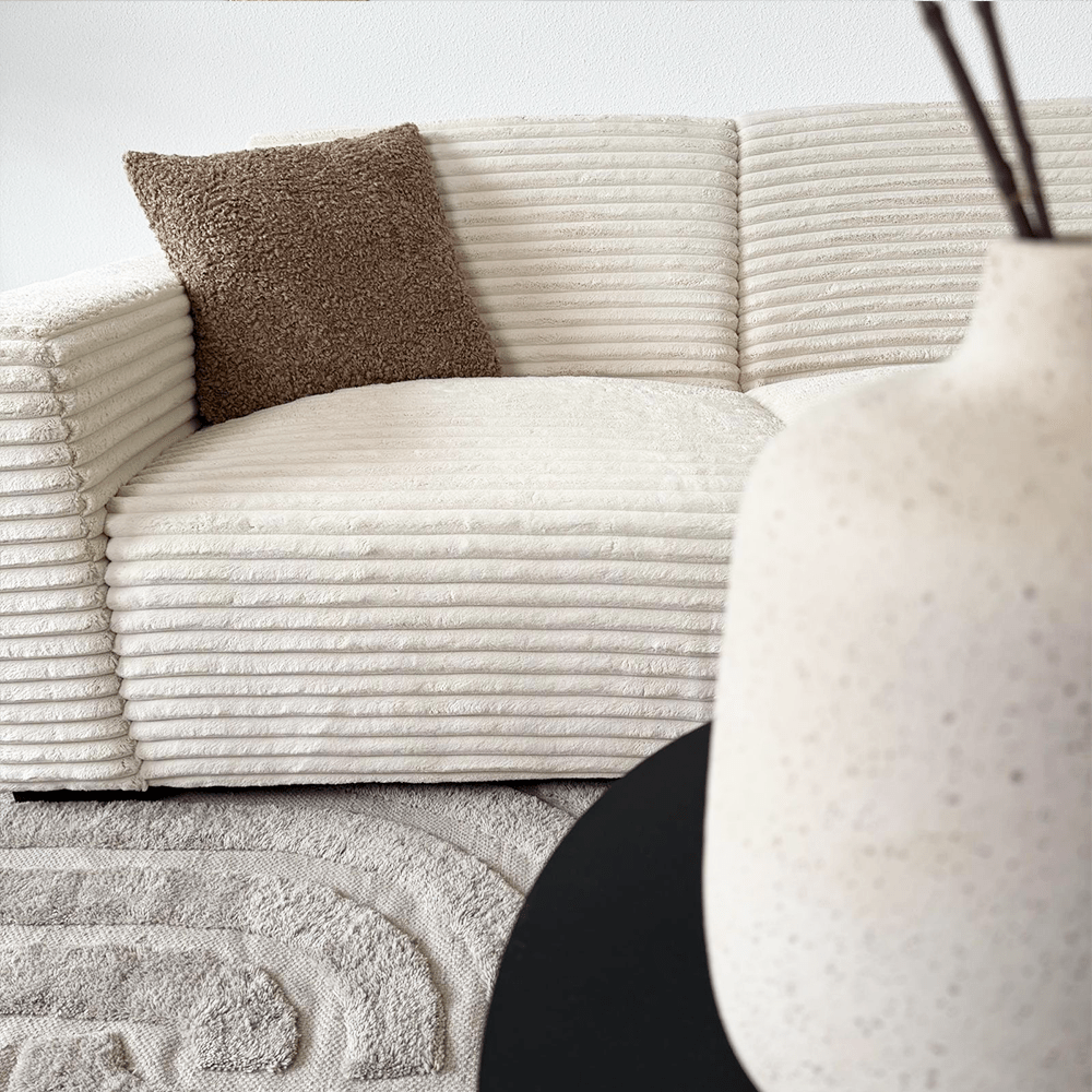 Ecksofa creme superweicher Rippstoff Gavi - rechts