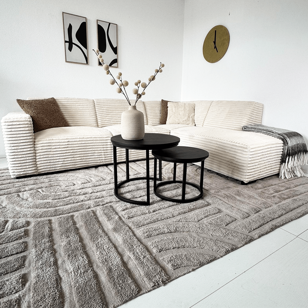 Ecksofa creme superweicher Rippstoff Gavi - rechts