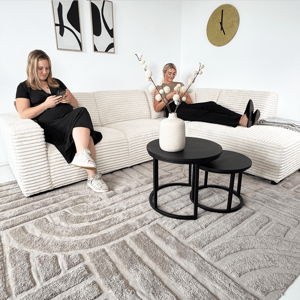 Ecksofa creme superweicher Rippstoff Gavi - rechts