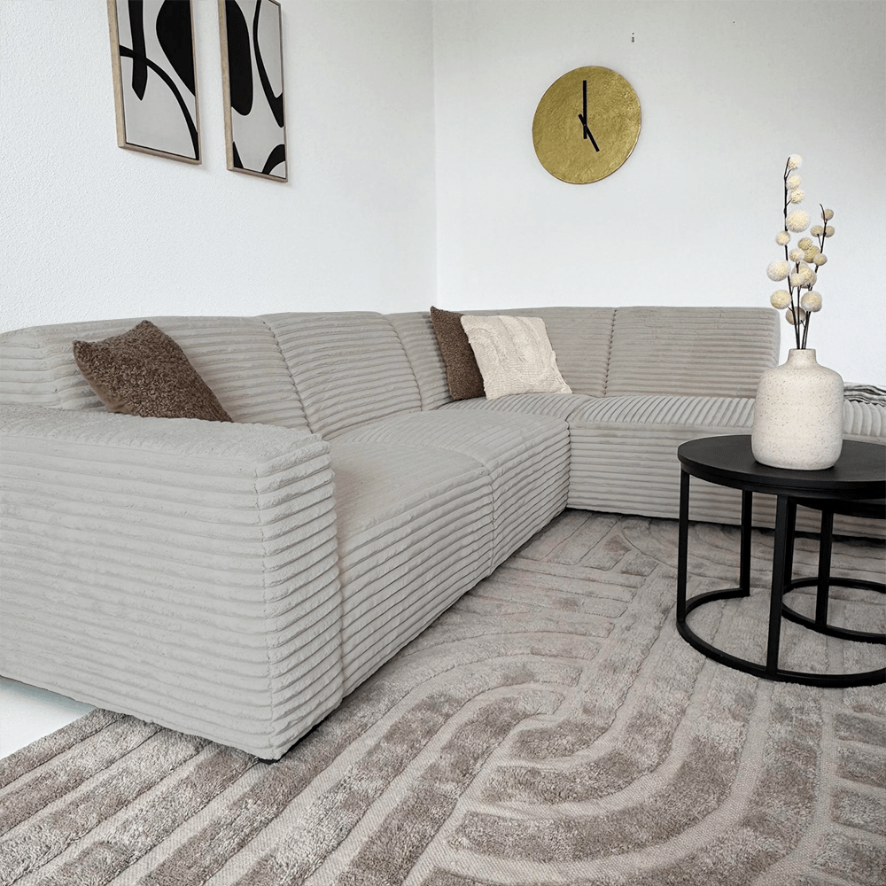 Ecksofa beige super weiches Rippstoff Gavi - rechts