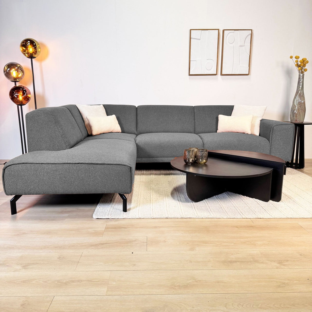 Ecksofa aus grauem Bouclé-Stoff Maël - links