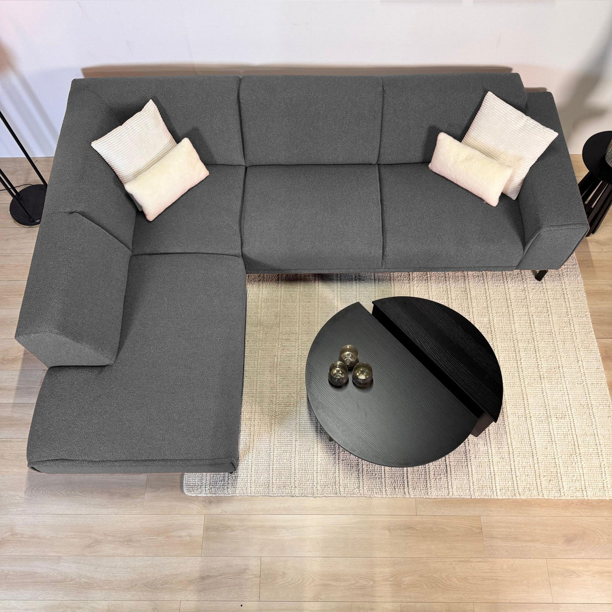 Ecksofa aus grauem Bouclé-Stoff Maël - links