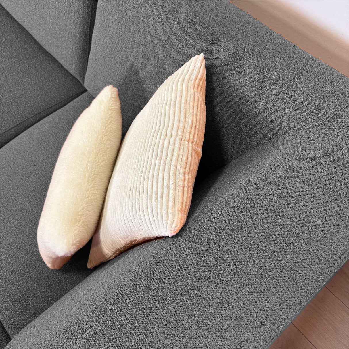 Ecksofa aus grauem Bouclé-Stoff Maël - rechts