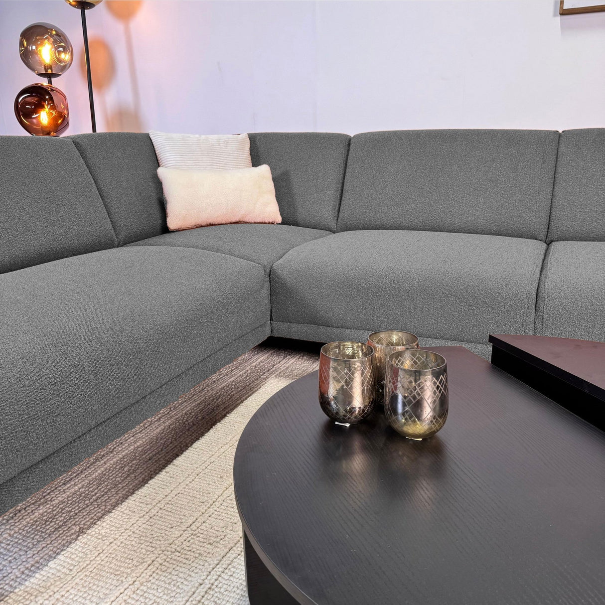 Ecksofa aus grauem Bouclé-Stoff Maël - links