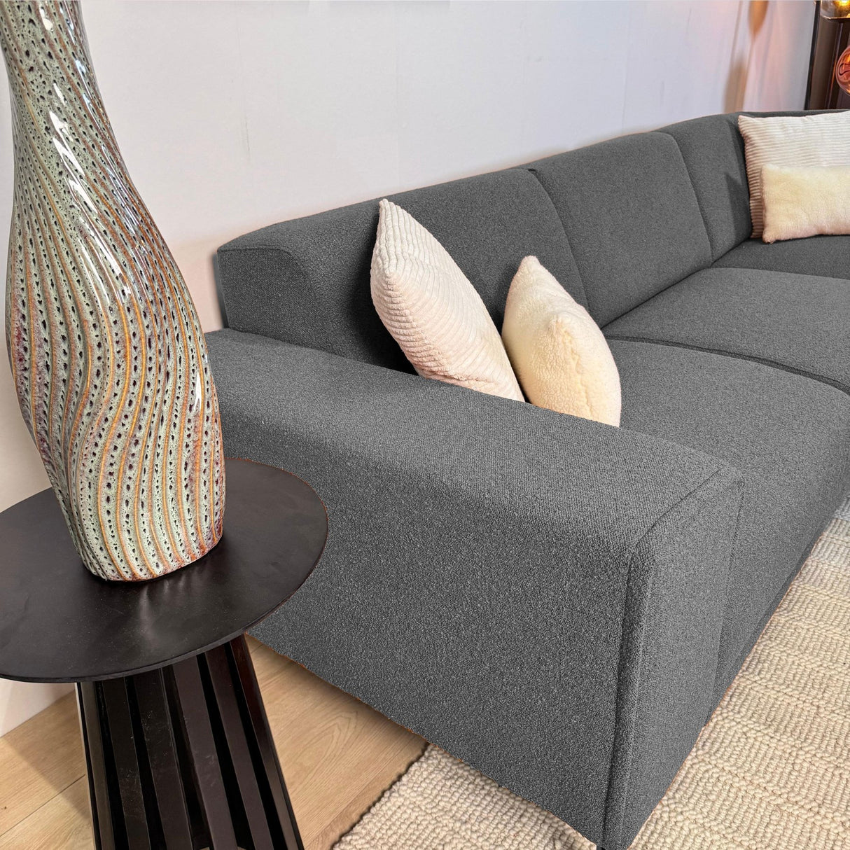 Ecksofa aus grauem Bouclé-Stoff Maël - rechts