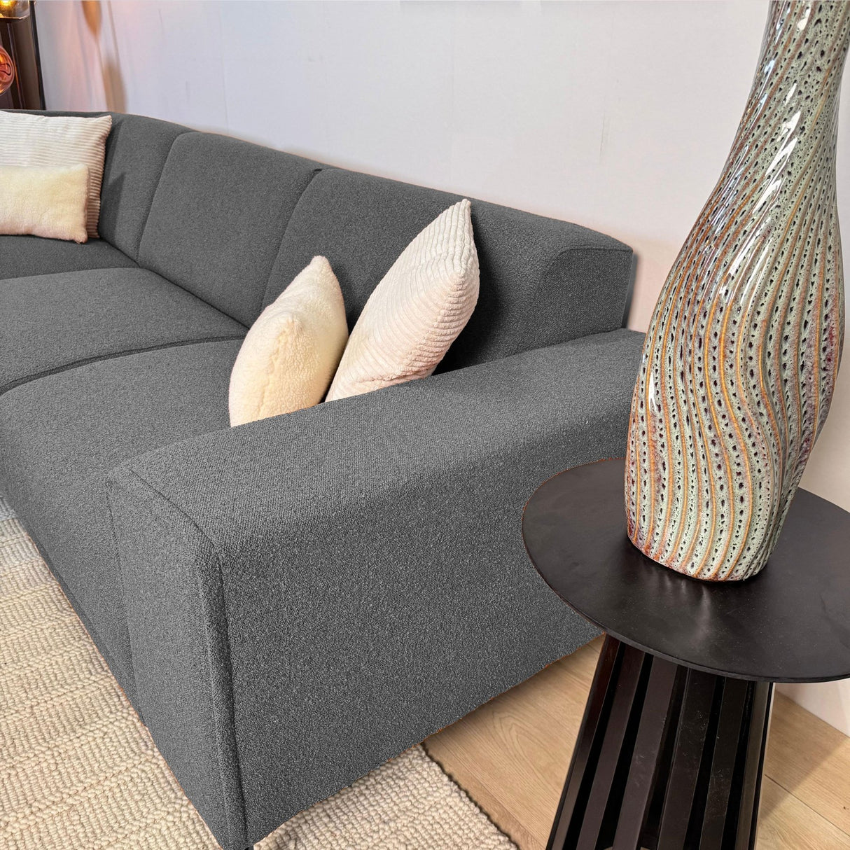 Ecksofa aus grauem Bouclé-Stoff Maël - links