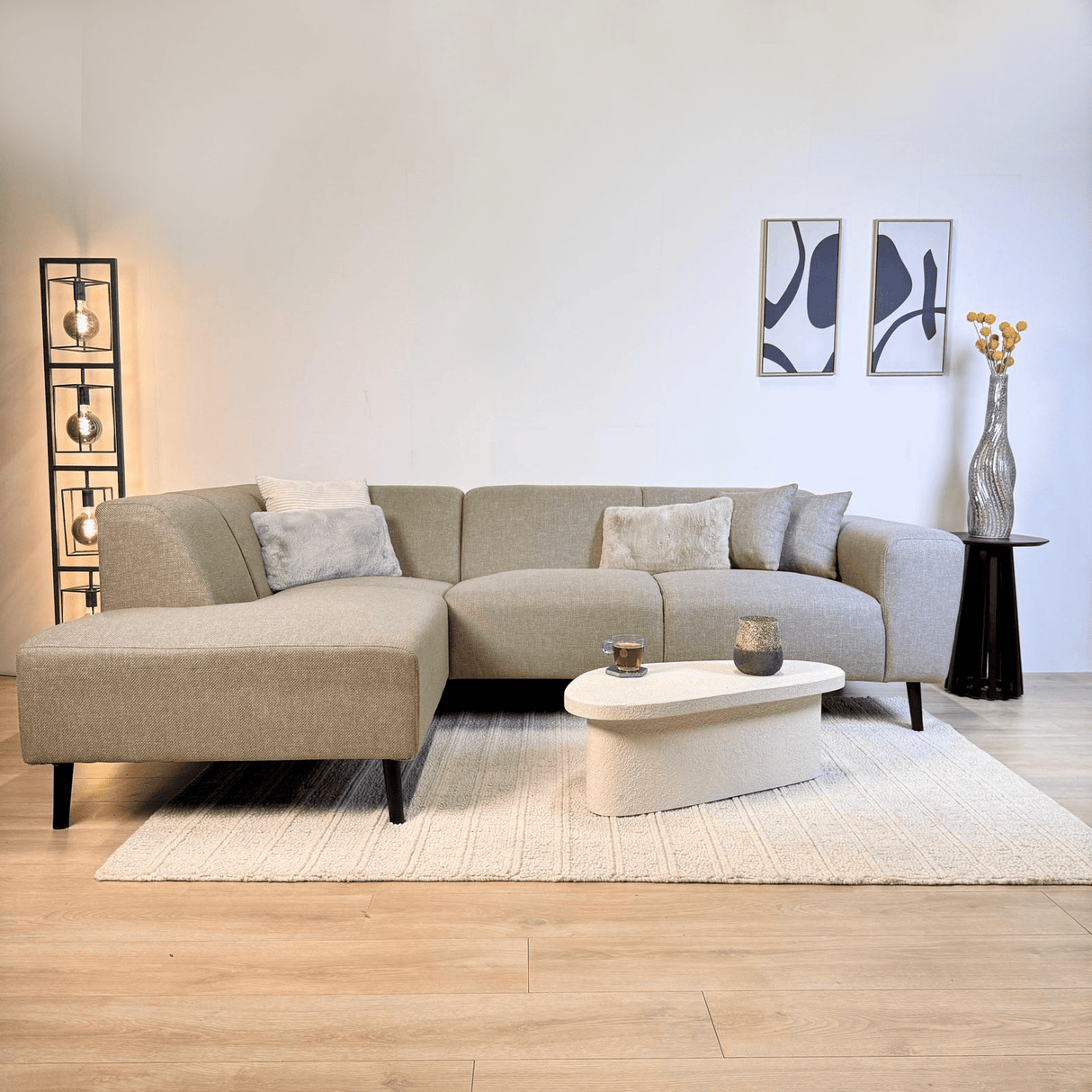 Ecksofa mit kompakter Lounge in Beige aus recyceltem Stoff Moby - links