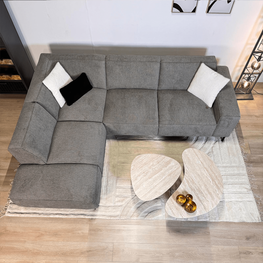 Ecksofa Taupe Chenille Gemäleerd Ravi – rechts