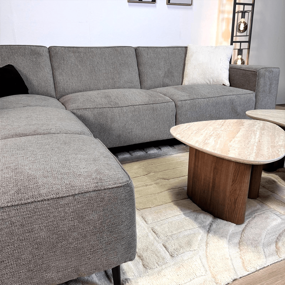 Ecksofa Taupefarbenes Chenille-meliertes Ravi – links