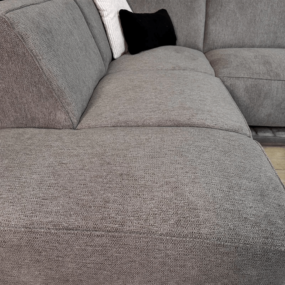 Ecksofa taupe Chenille gestickt Ravi – links