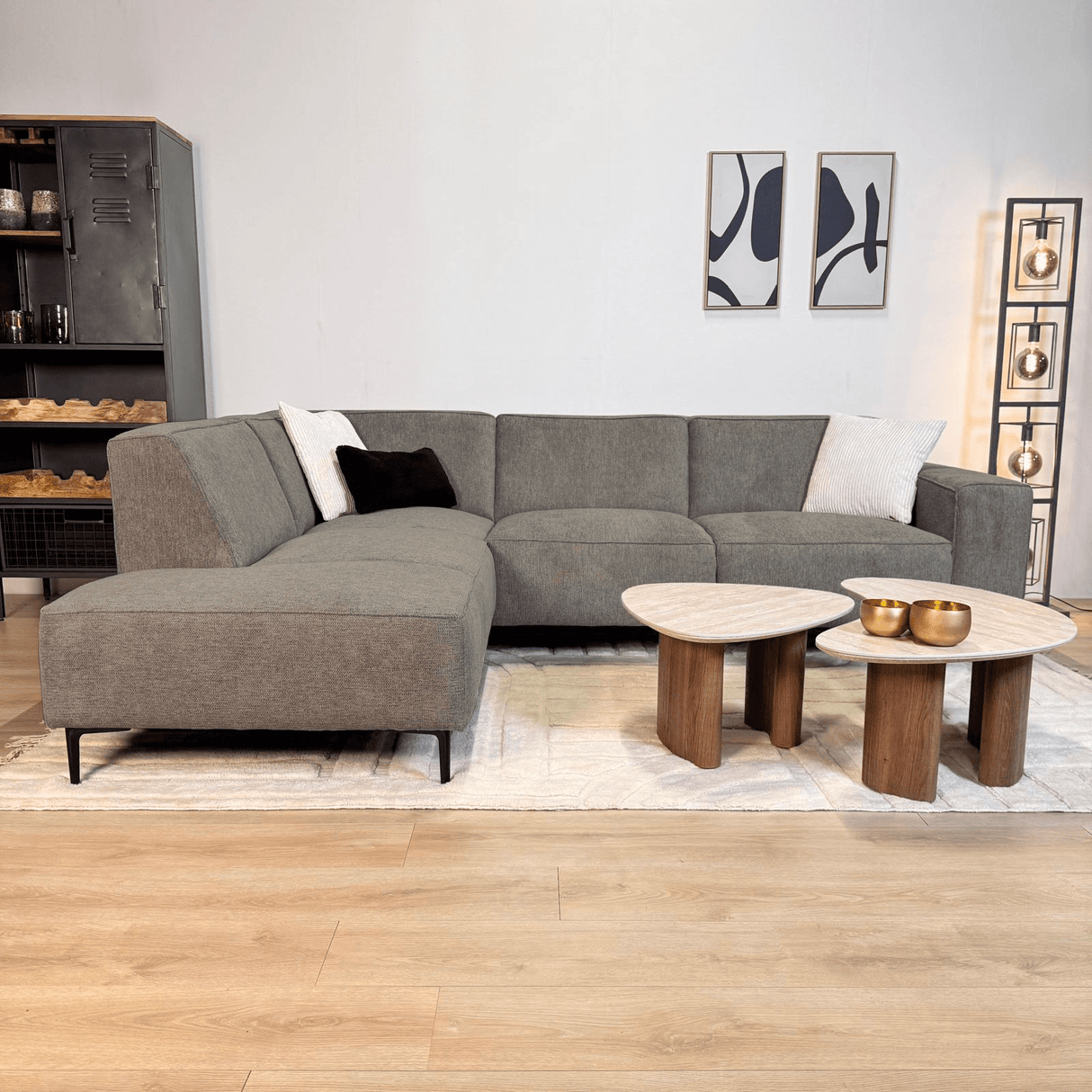 Ecksofa Taupefarbenes Chenille-meliertes Ravi – links