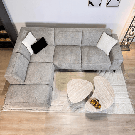 Ecksofa grau Chenille gemarkt Ravi – Links