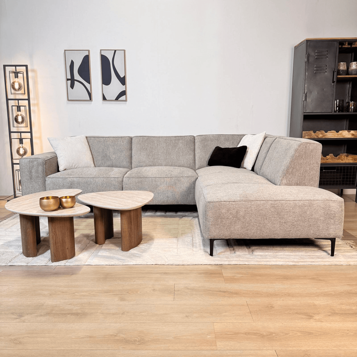 Ecksofa grau Chenille gemustert Ravi – rechts