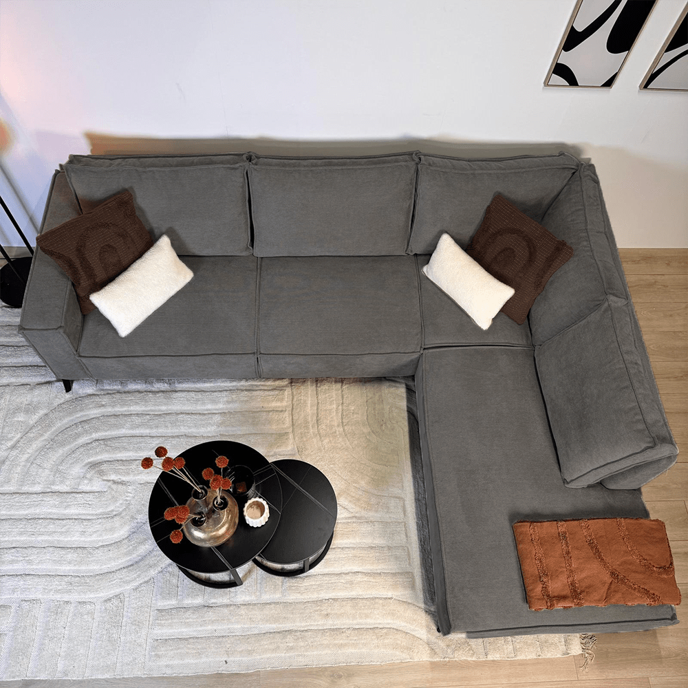 Ecksofa mit Chaiselongue in Anthrazit Chenille Yara - rechts
