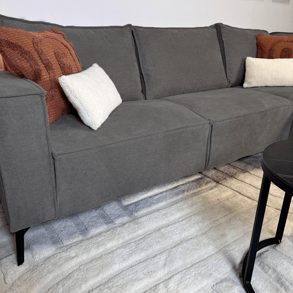 Ecksofa mit Chaiselongue in Anthrazit Chenille Yara - rechts