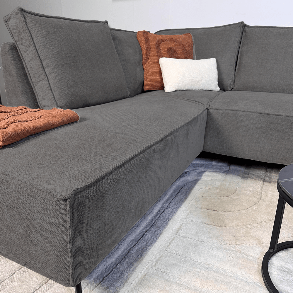 Ecksofa mit Chaiselongue in Anthrazit Chenille Yara - links