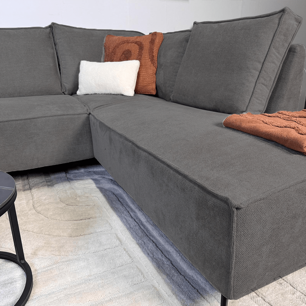 Ecksofa mit Chaiselongue in Anthrazit Chenille Yara - rechts
