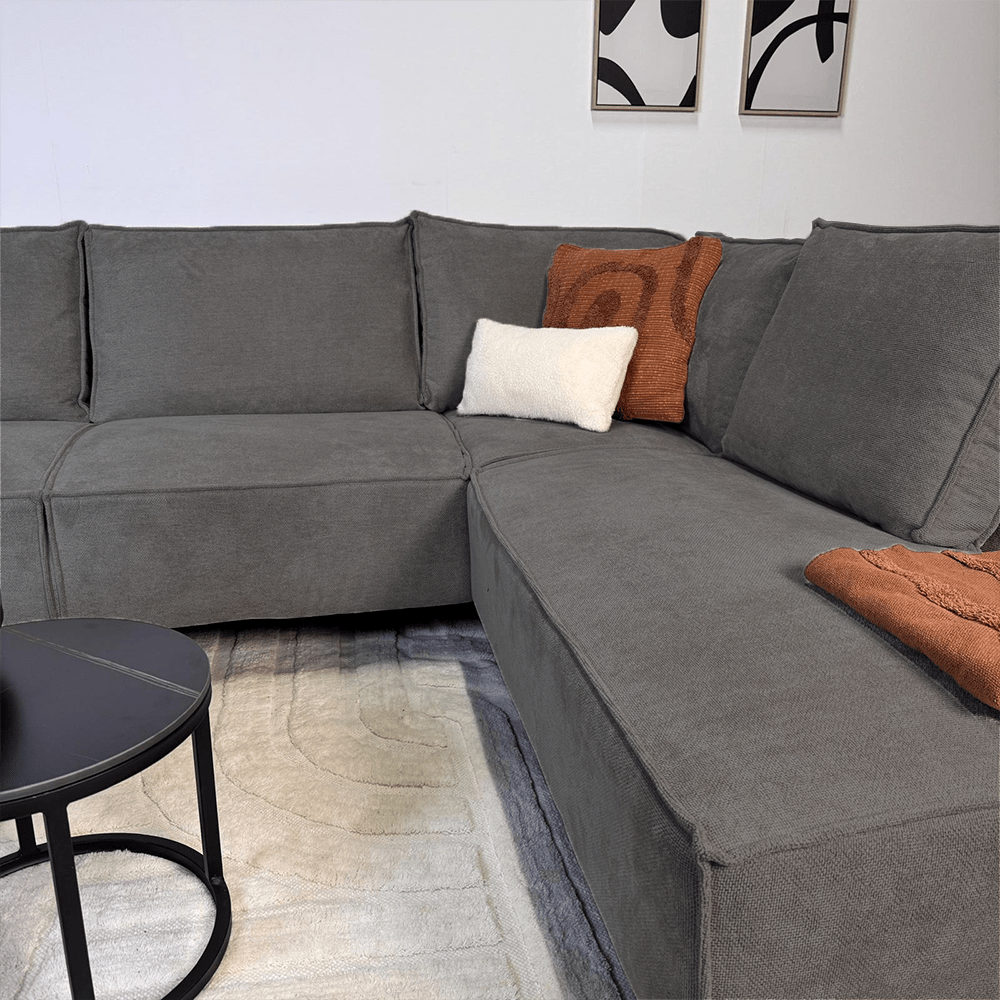 Ecksofa mit Chaiselongue in Anthrazit Chenille Yara - rechts