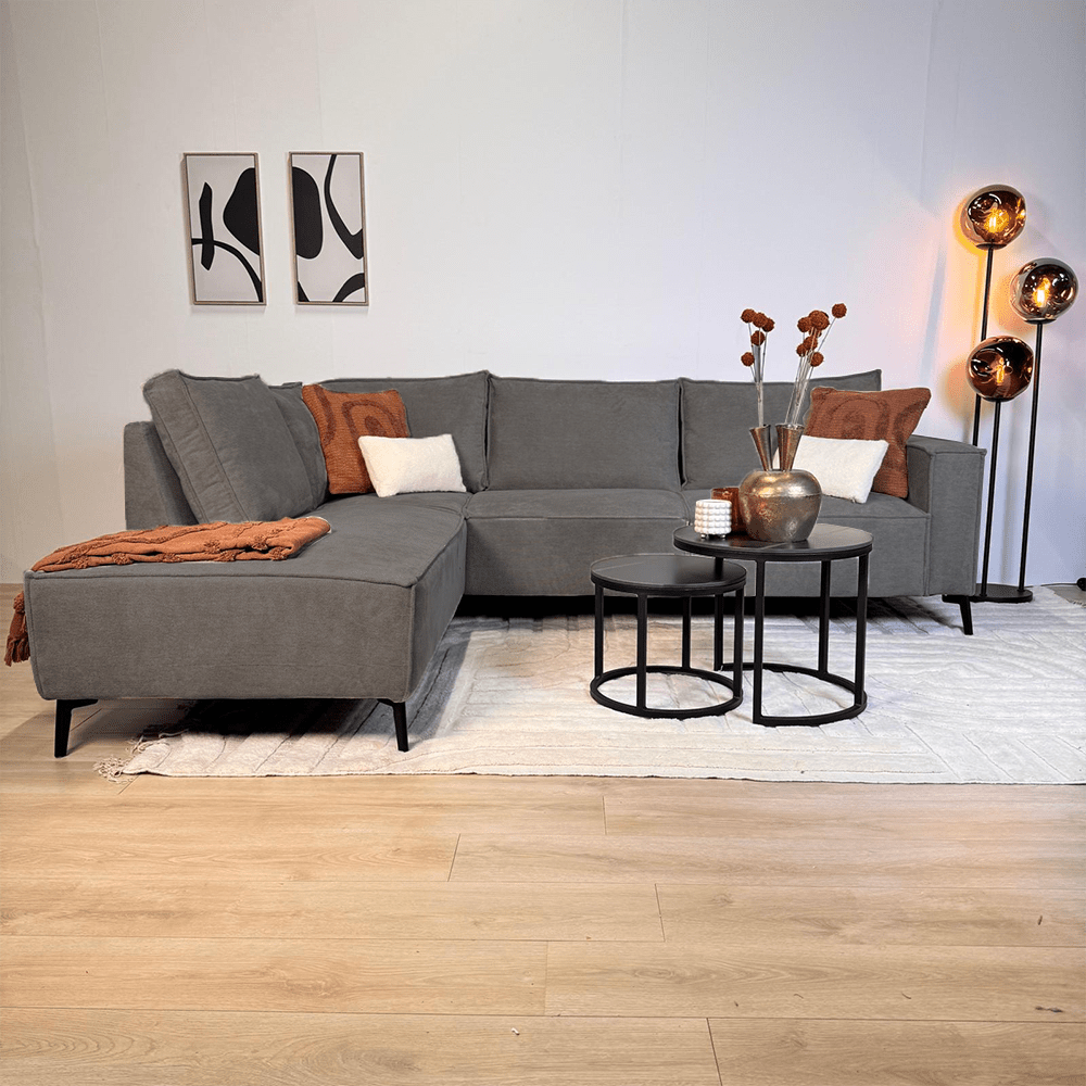 Ecksofa mit Chaiselongue in Anthrazit Chenille Yara - links