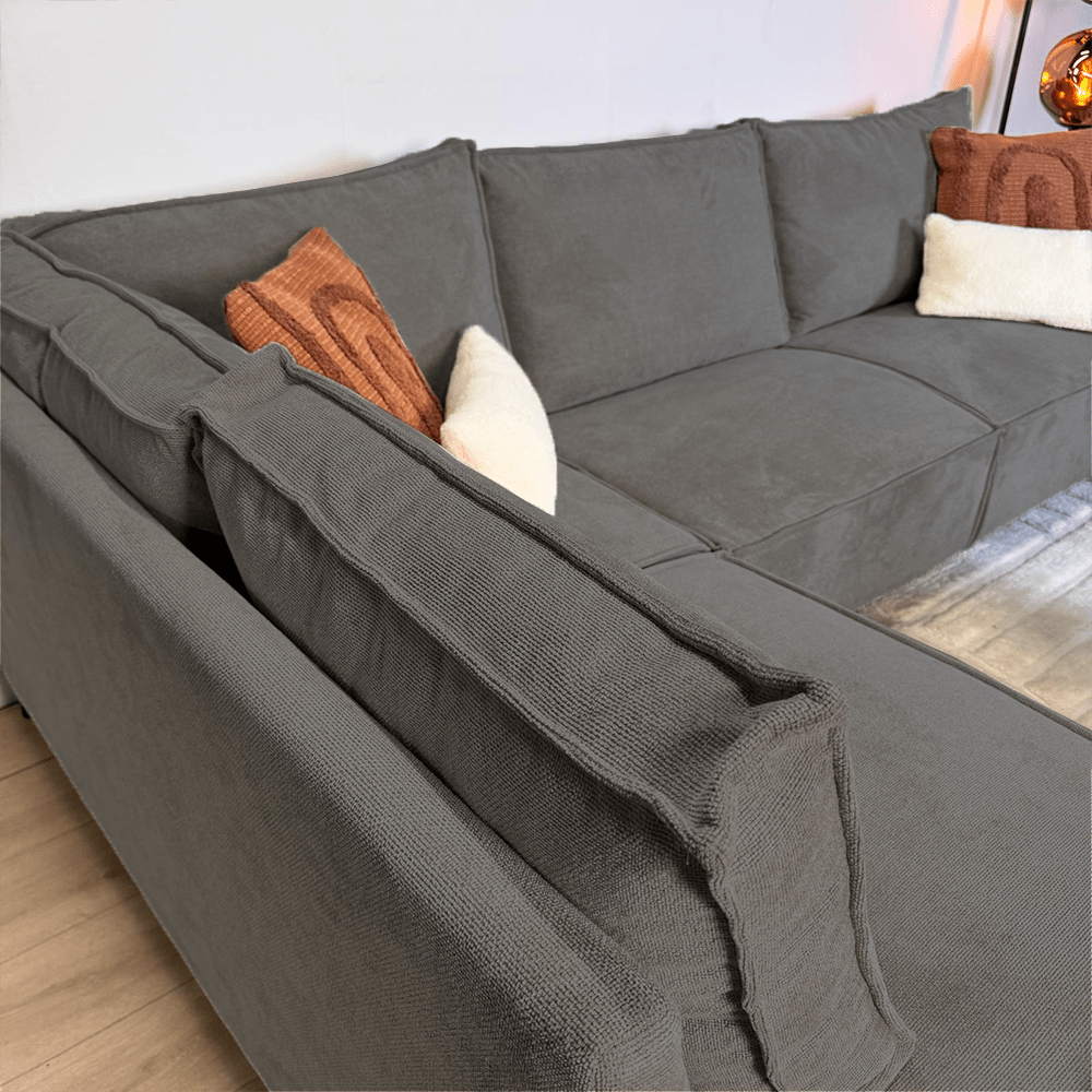 Ecksofa mit Chaiselongue in Anthrazit Chenille Yara - links