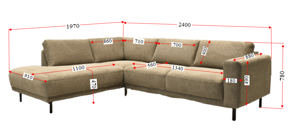 Moderne 3-Sitzer Ecksofa rechts beige Stoff Aniko mit Lounge 240x197x78 cm