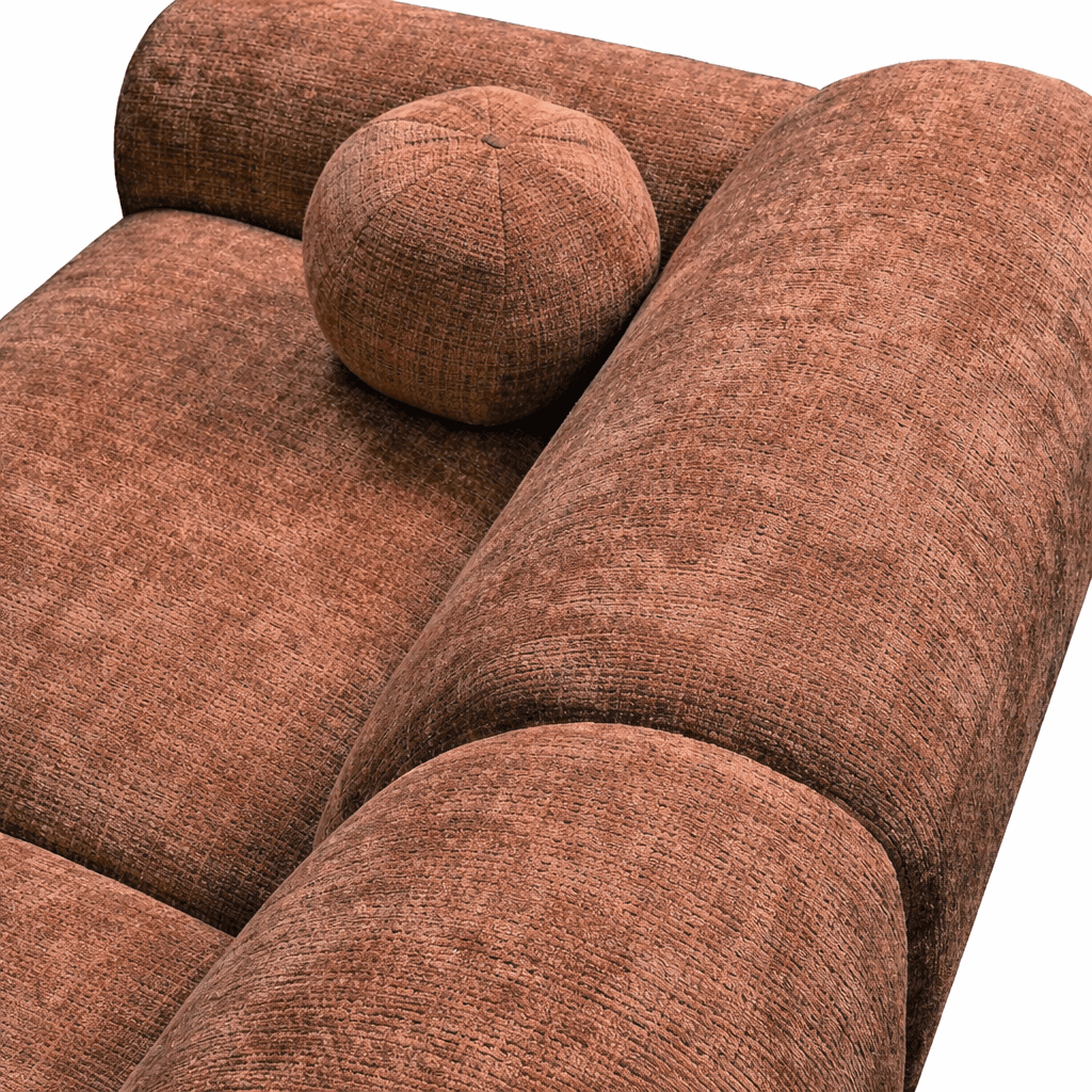 Ecksofa mit kupferfarbenem Chenille-Stoffbezug, Modell Shane - links