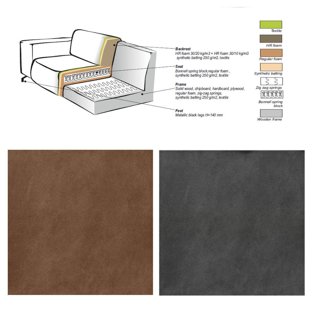 Industrielle Eckbank Anthrazit Eco-Leder Brisbane - rechts