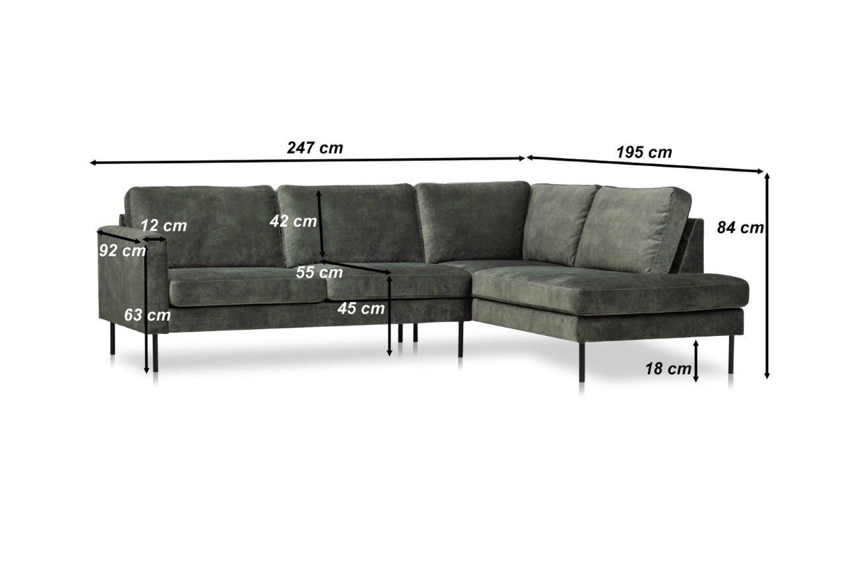 Ecksofa in Anthrazit-Velours Gaya - rechts