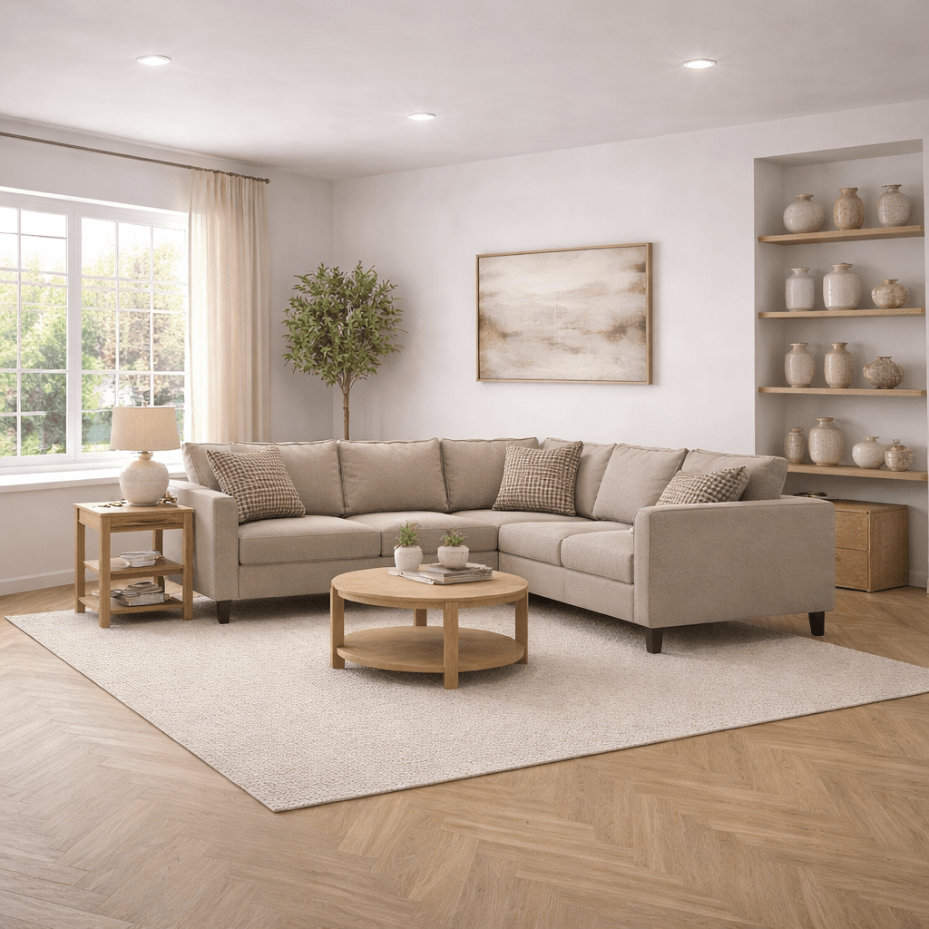 Ecksofa Kale Stoff Creme - fünf Personen