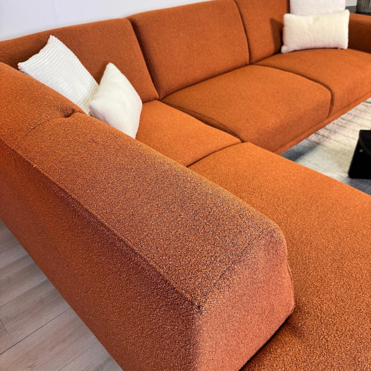 Ecksofa aus terrakotta Bouclé-Stoff Maël - links
