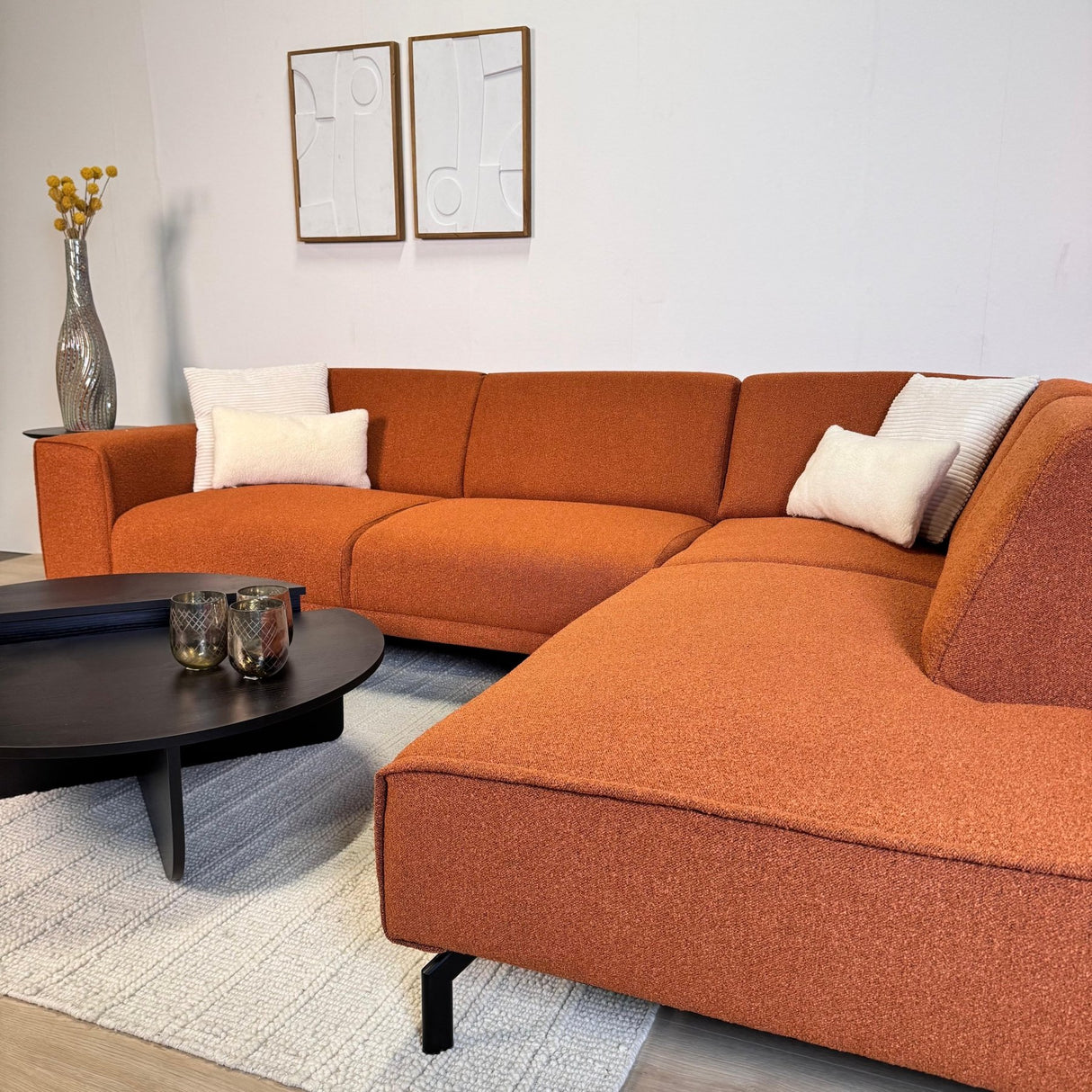 Ecksofa aus terrakotta Bouclé-Stoff Maël - rechts