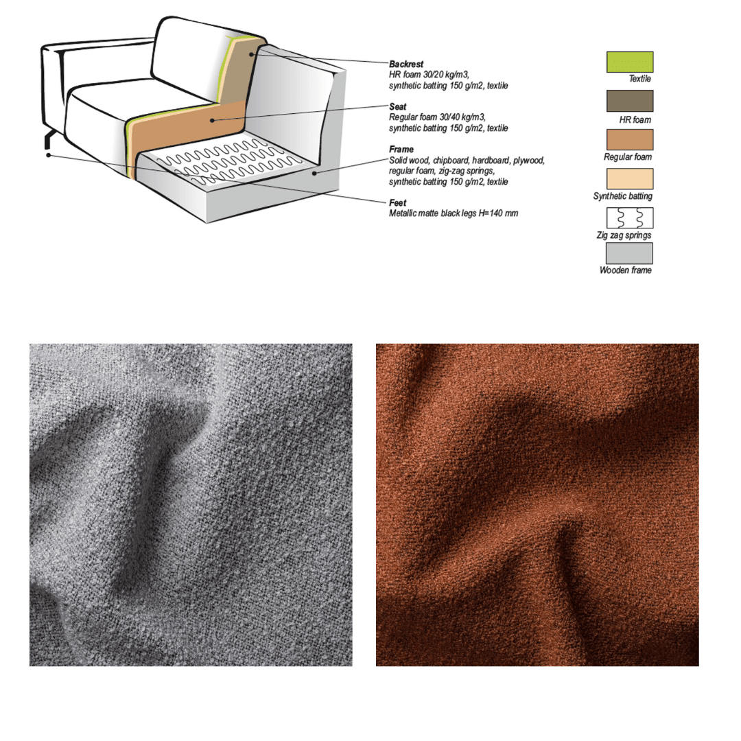 Ecksofa aus terrakotta Bouclé-Stoff Maël - rechts
