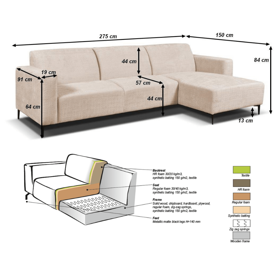 Ecksofa mit kompakter Lounge in Beige aus recyceltem Stoff Moby - rechts