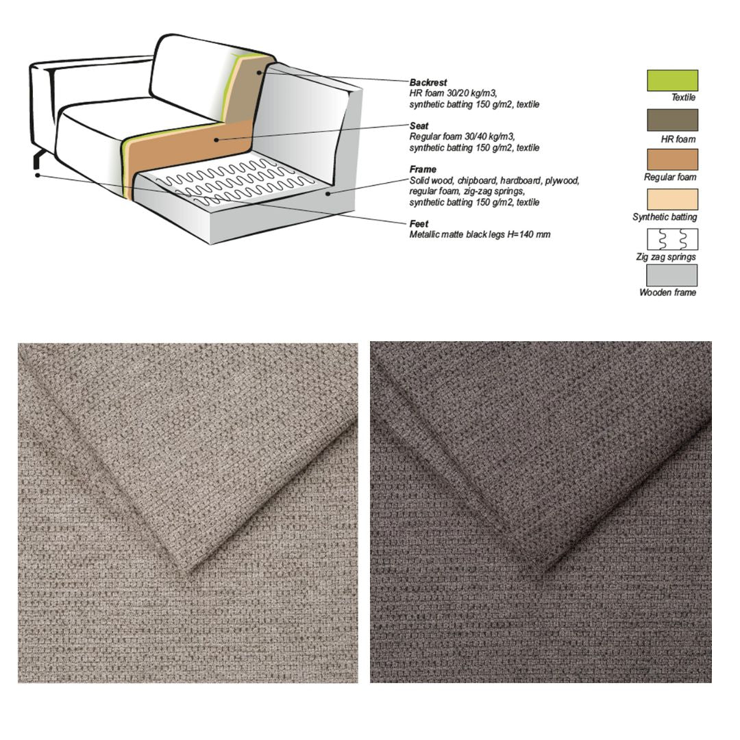Ecksofa Taupe Chenille Gemäleerd Ravi – rechts
