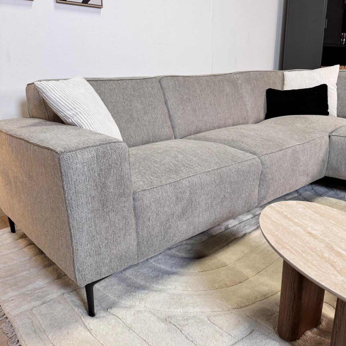 Ecksofa Grauer, mit Chenille gesprenkelter Ravi – rechts