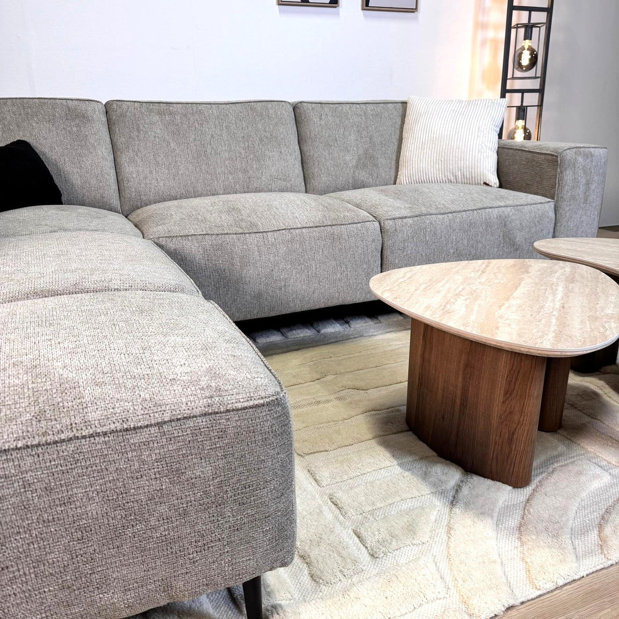 Ecksofa grau Chenille gemustert Ravi – rechts