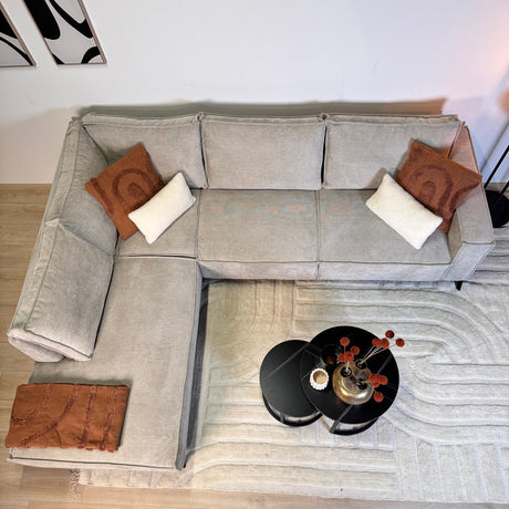 Ecksofa mit Chaiselongue beige Chenille Yara - links