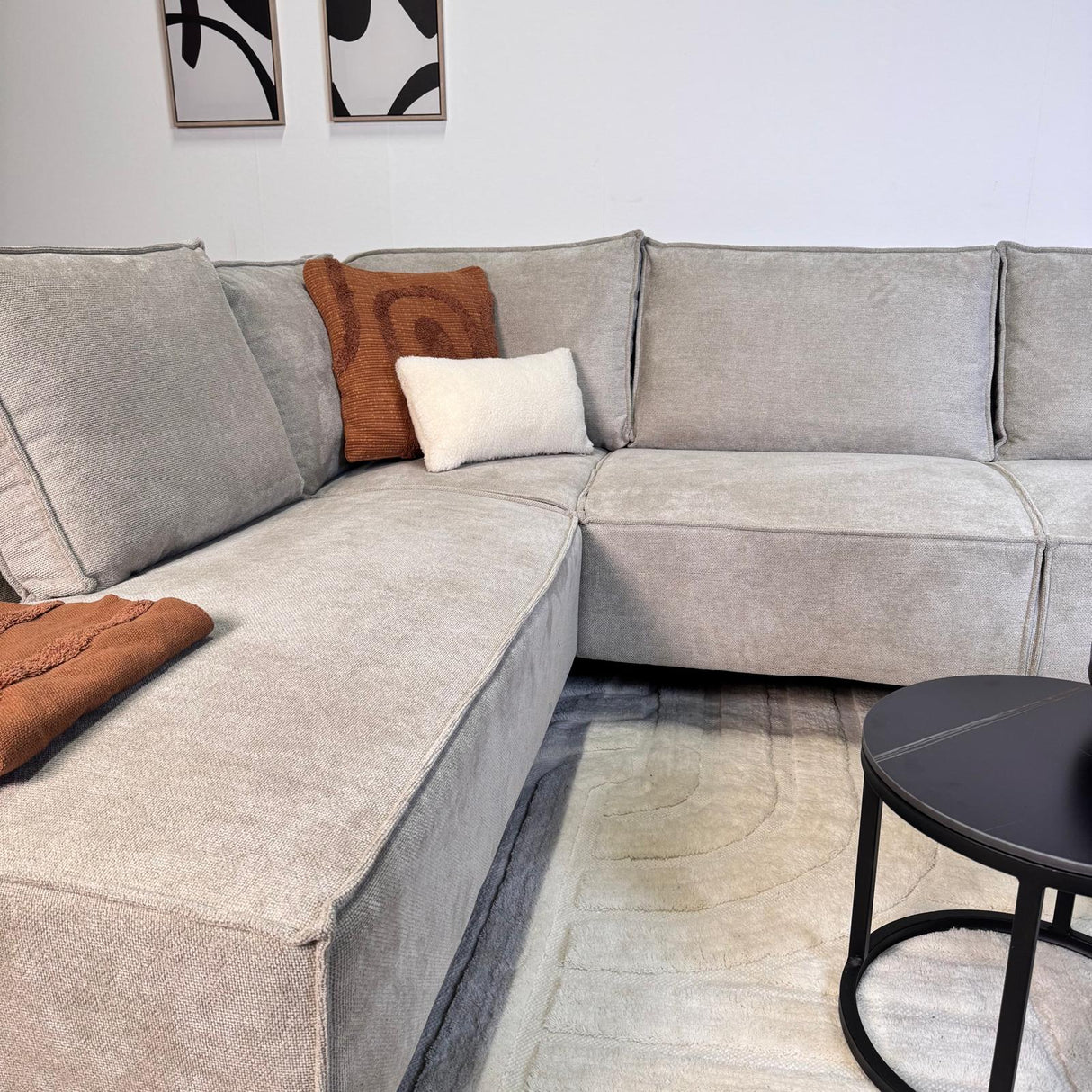 Ecksofa mit Chaiselongue beige Chenille Yara - links