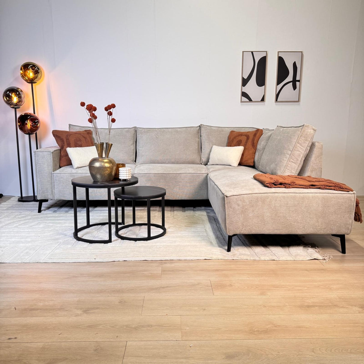 Ecksofa mit Chaiselongue aus beige Chenille Yara - rechts