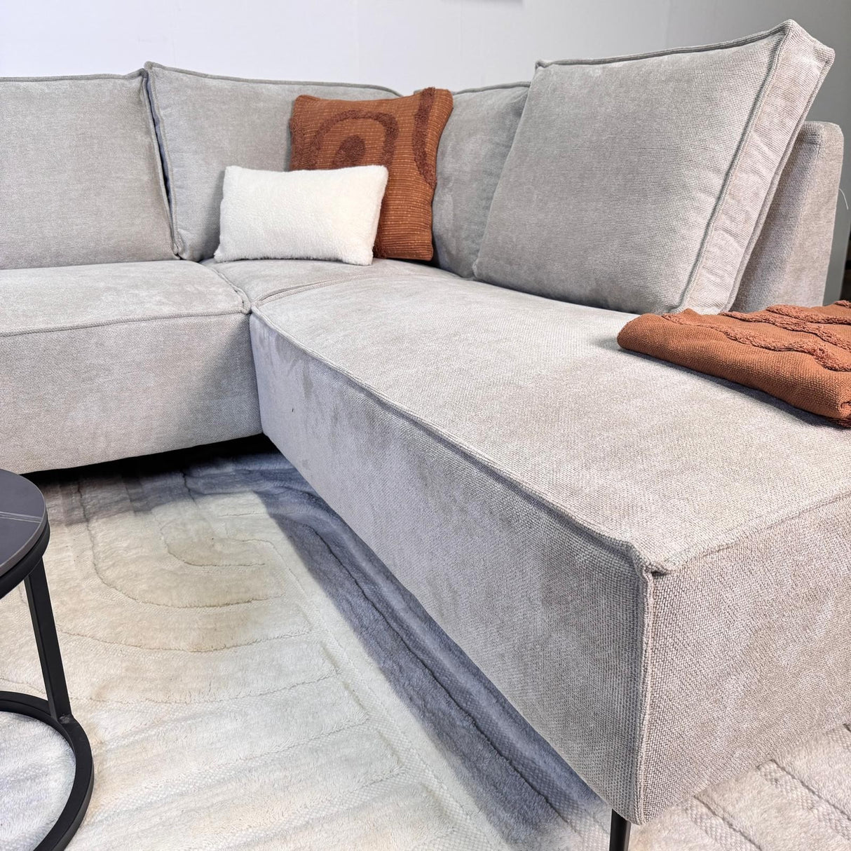 Ecksofa mit Chaiselongue aus beige Chenille Yara - rechts