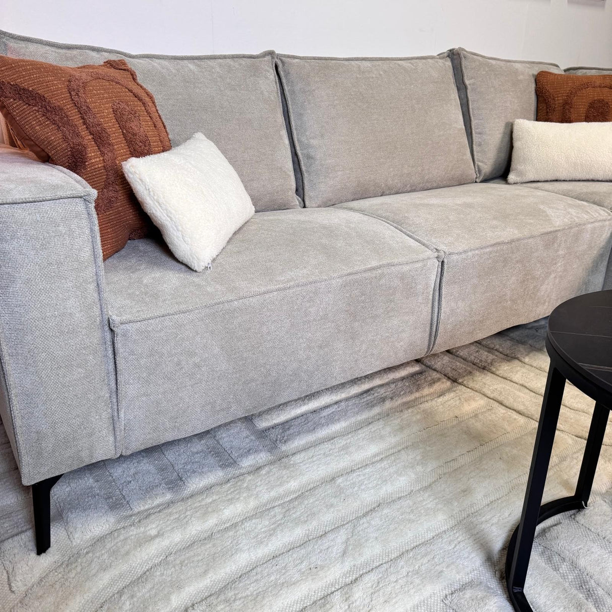 Ecksofa mit Chaiselongue aus beige Chenille Yara - rechts