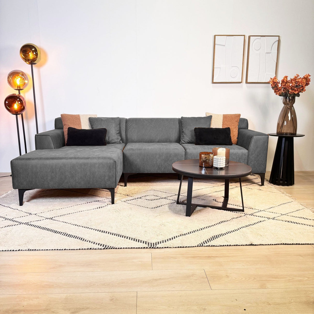 Ecksofa mit kompaktem Lounge-Antrazit-Mikrofaser Davidson - links