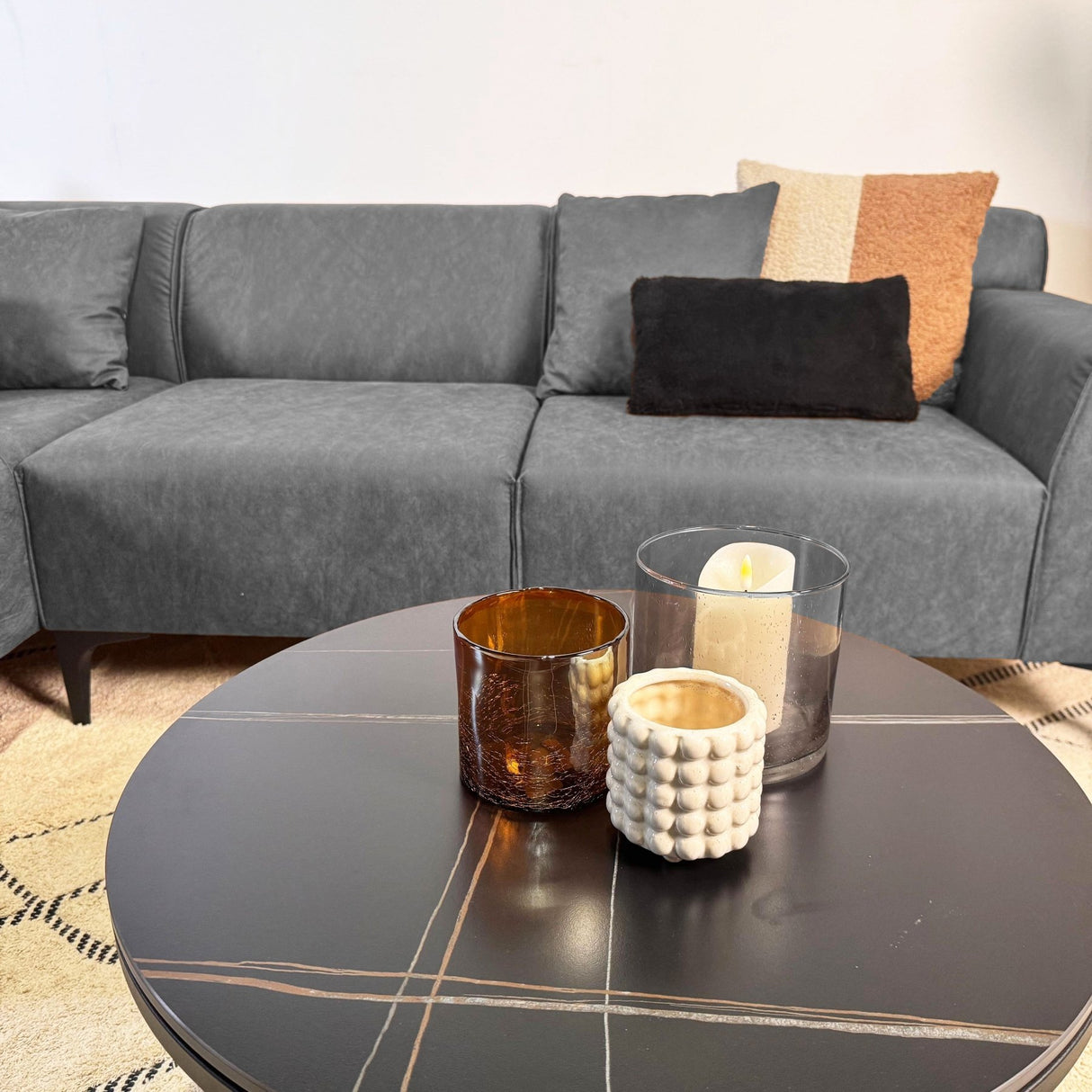 Ecksofa mit kompaktem Lounge-Antrazit-Mikrofaser Davidson - links