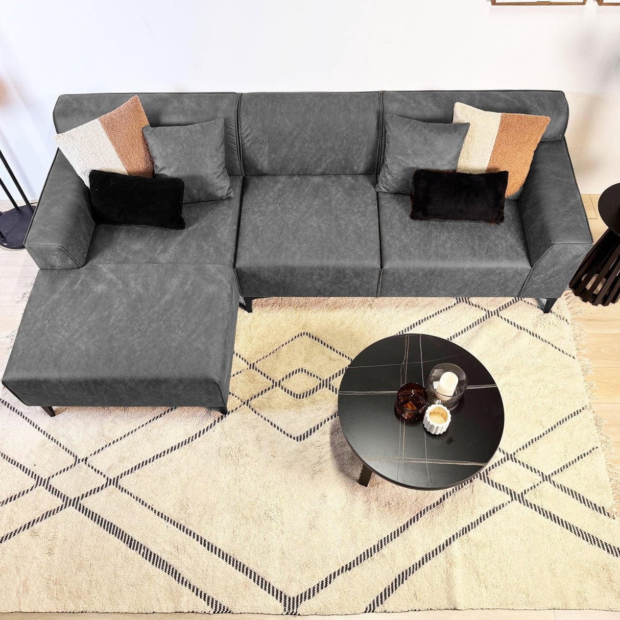 Ecksofa mit kompaktem Lounge-Antrazit-Mikrofaser Davidson - links