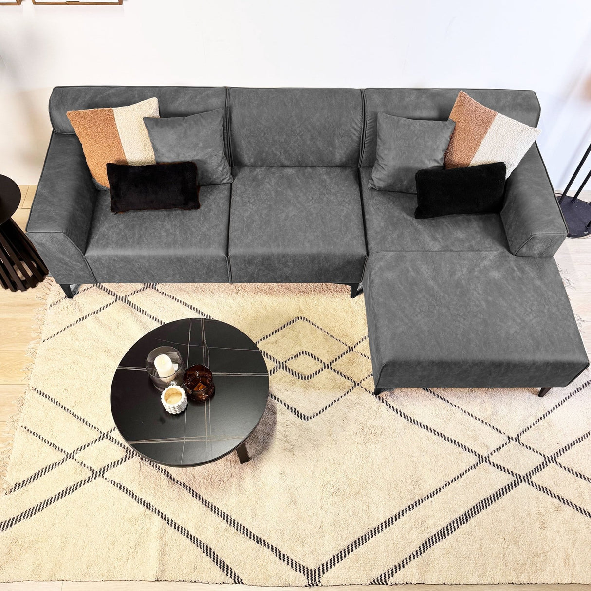 Ecksofa mit kompakter Lounge-Antrazit-Mikrofaser Davidson - rechts