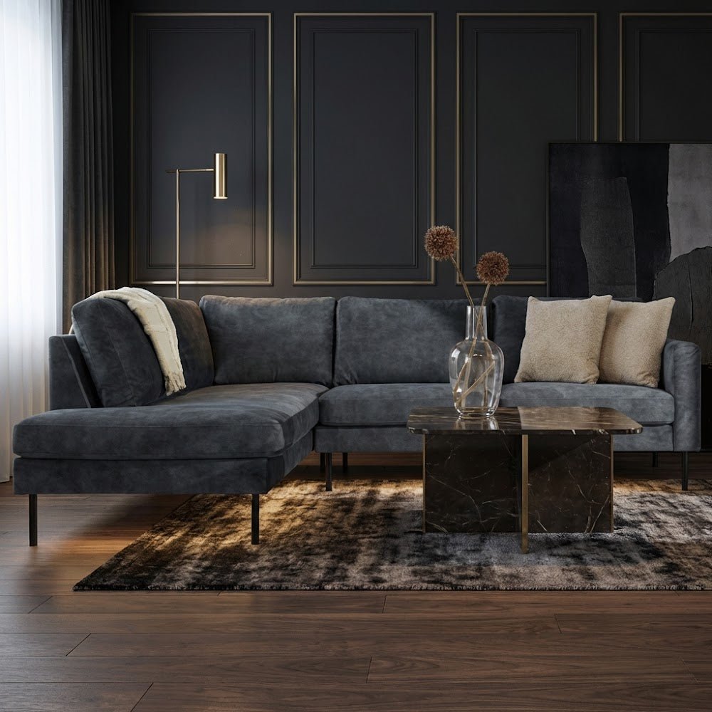 Ecksofa Anthrazit Samt Hohe Beine Gaya - links
