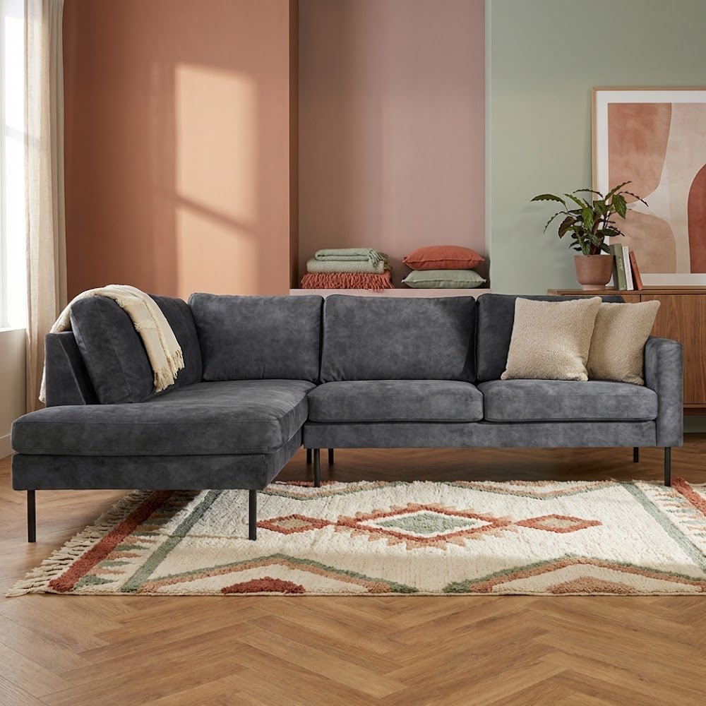 Ecksofa Anthrazit Samt Hohe Beine Gaya - links