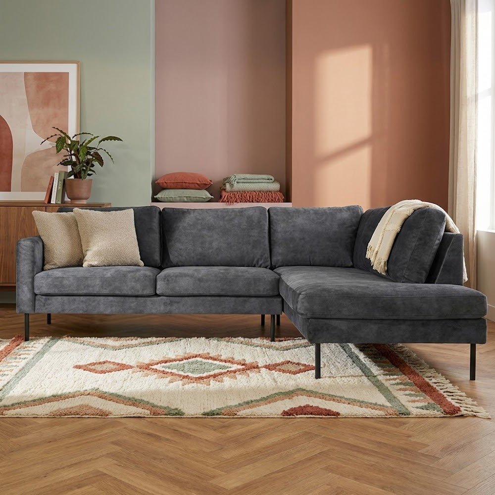 Ecksofa in Anthrazit-Velours Gaya - rechts