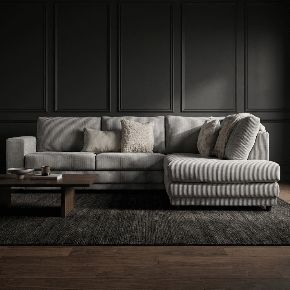 Ecksofa hellgraues Rippstoff-Sofagarnitur Gabi - rechts